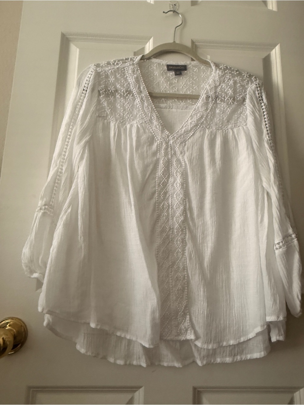 Style & Co. White Embroidered V-Neck Boho Tunic